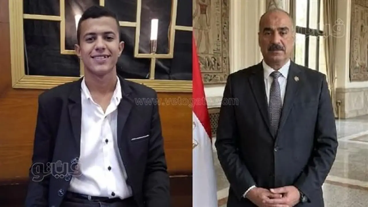 وكيل تعليم بني سويف يهنئ الطالب بدر محمود حسن لحصوله على المركز الأول في الدبلومات الفنية