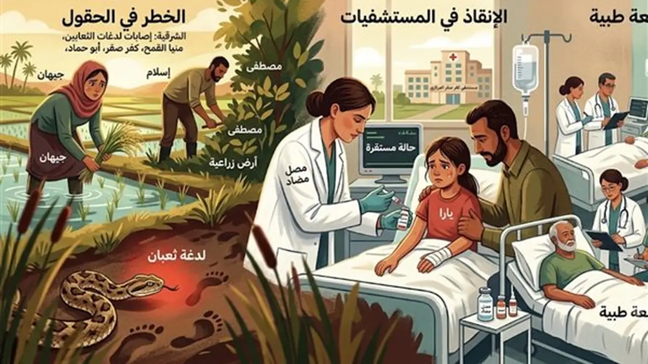 إصابة طفلة و4 آخرين جراء لدغات ثعابين في الشرقية