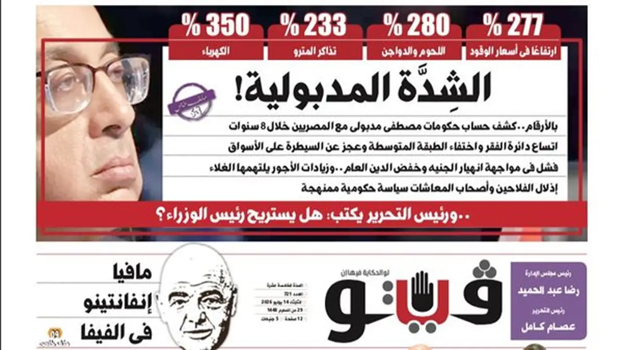 العدد 721 من «فيتو»: الشدّة المدبولية بالأرقام وكشف حساب حكومات مصطفى مدبولي مع المصريين خلال 8 سنوات