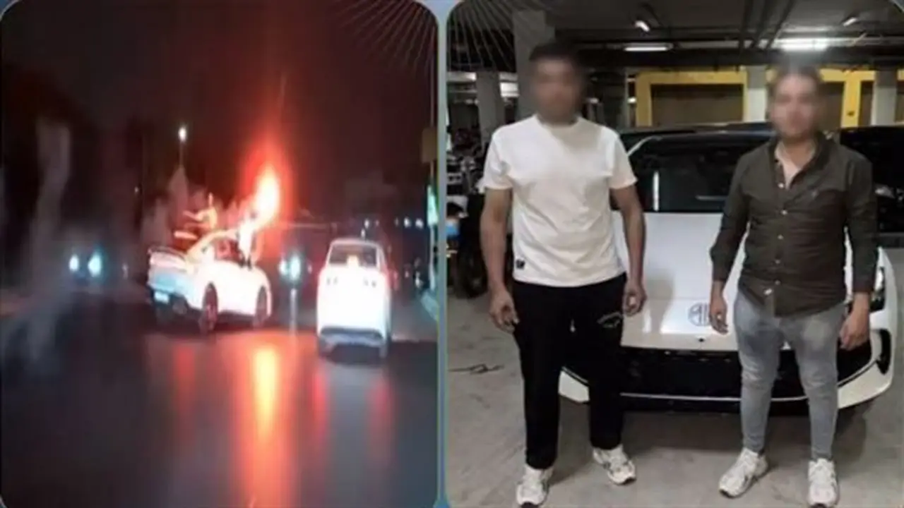 ضبط طالبين في القاهرة بعد عرضهما حياة المواطنين للخطر بسيارة بدون لوحات وألعاب نارية (فيديو)