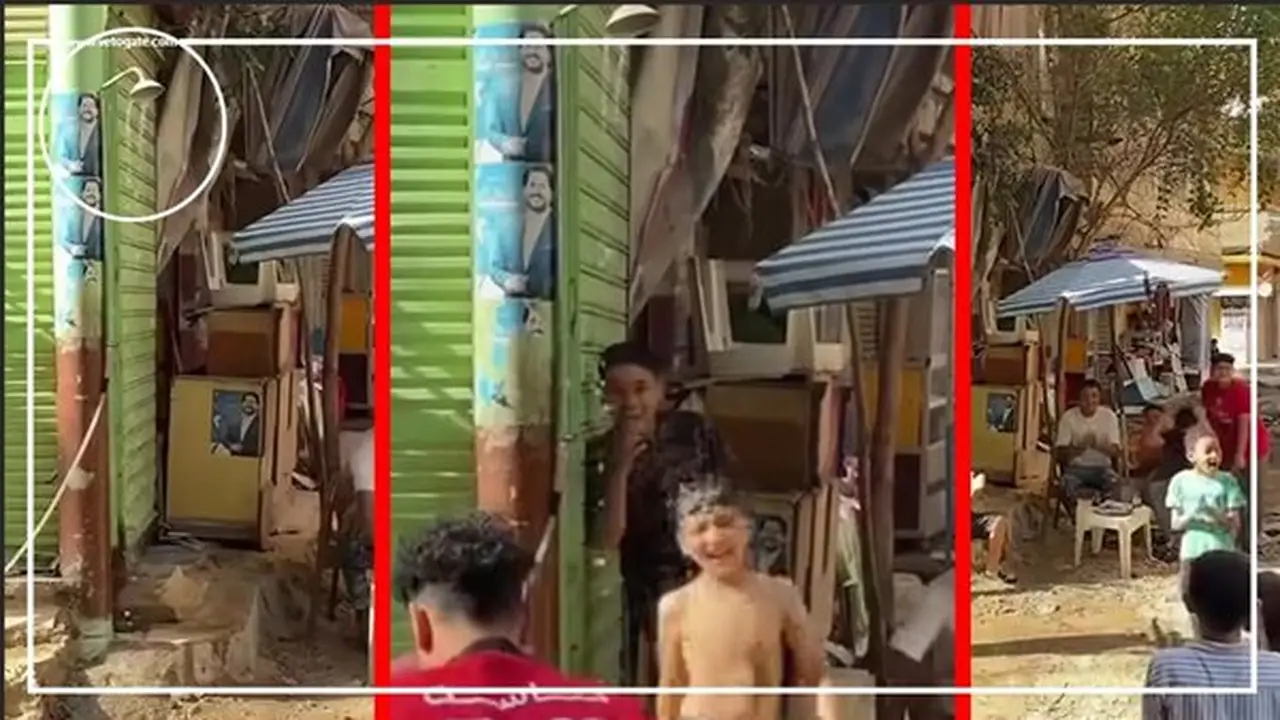 دش حمام معلق على عمود إنارة في المحلة يثير الجدل والأمن يتدخل (صور)
