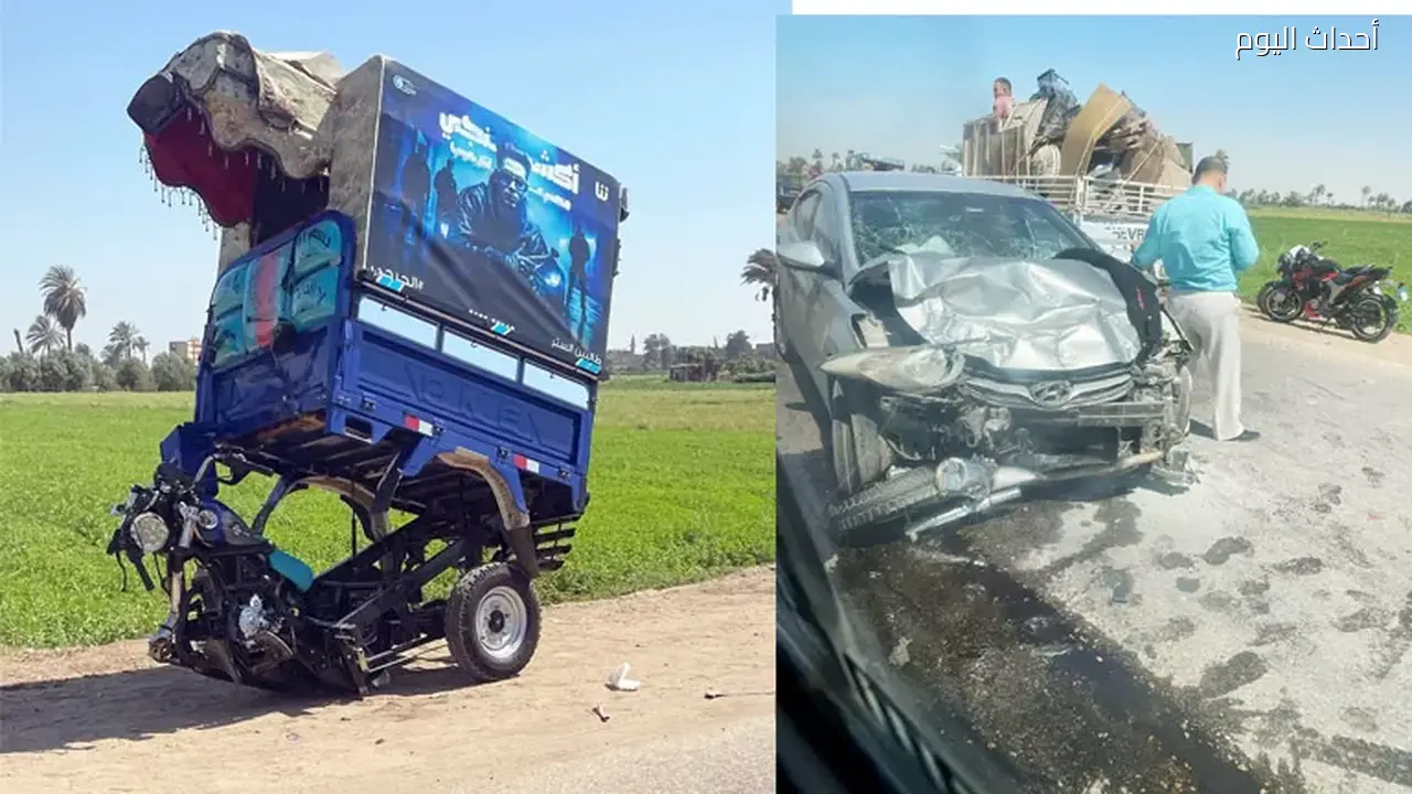 إصابة سائق وطالبة في حادث تصادم بين سيارة ملاكي و”توكتوك” في بني سويف