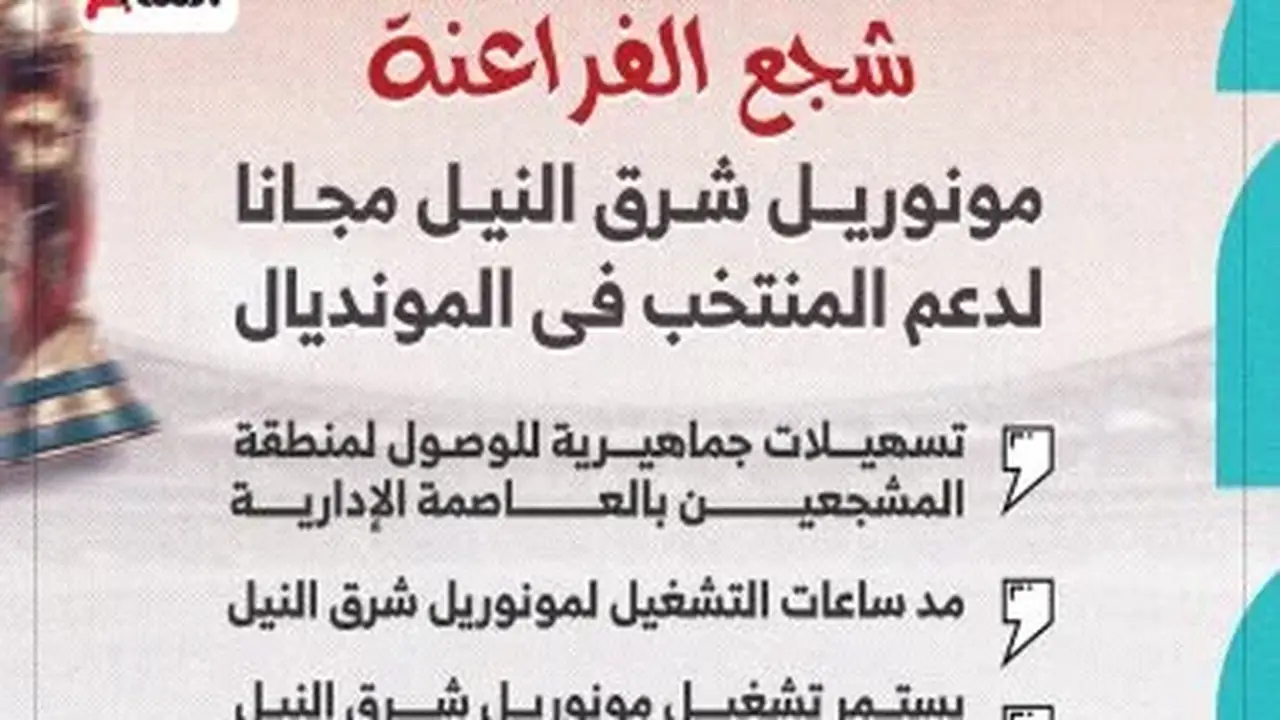 المونوريل يمد ساعات العمل لدعم جماهير منتخب مصر في مواجهة الأرجنتين