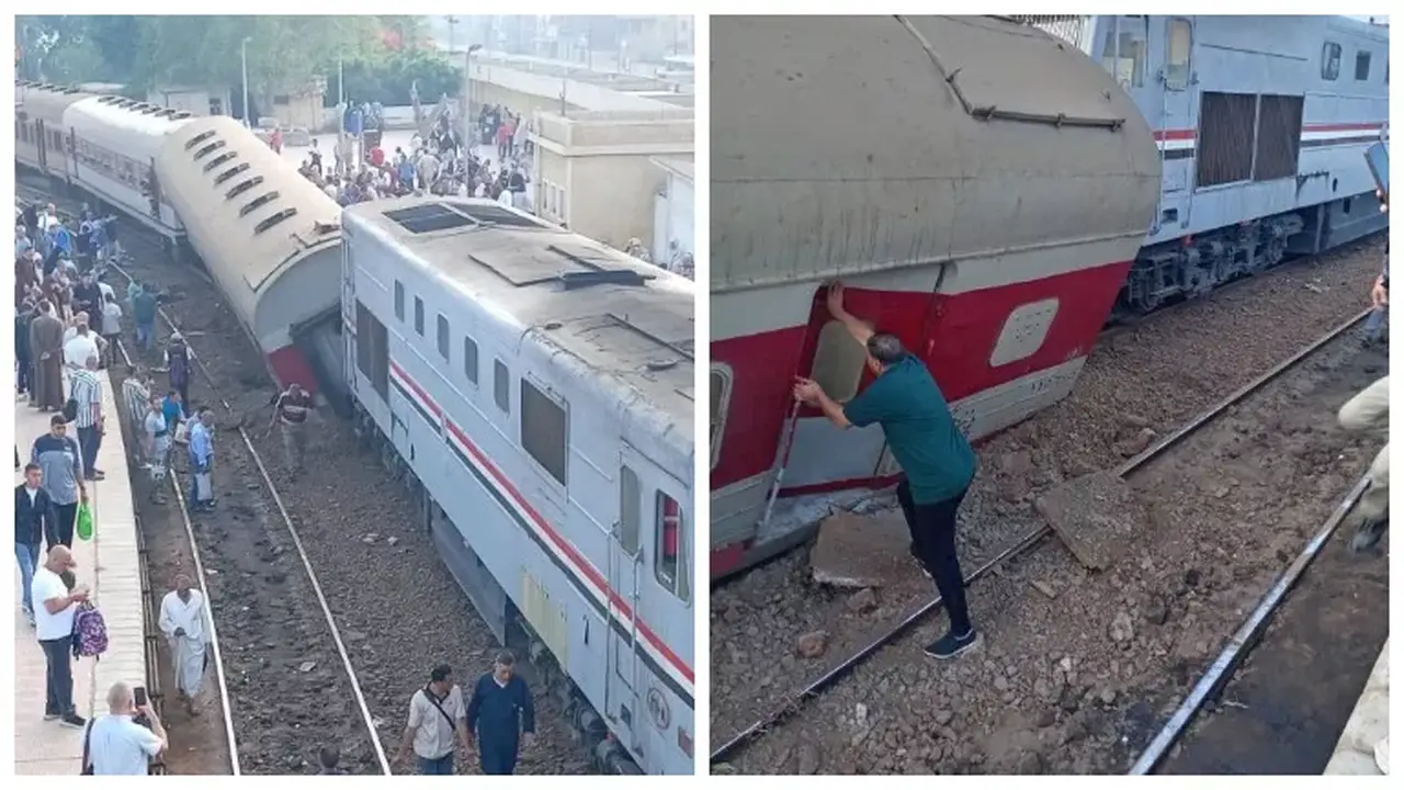 تفاصيل حادث خروج عربة قطار عن القضبان في طنطا