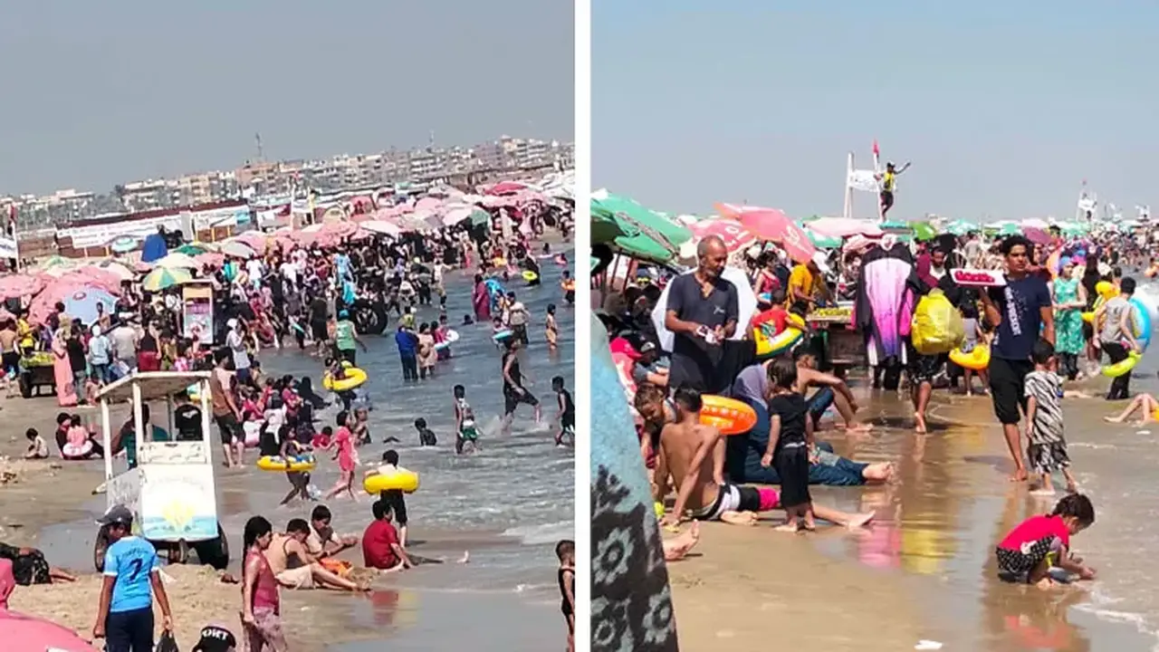ازدحام على شواطئ جمصة هربًا من حرارة الجو – صور