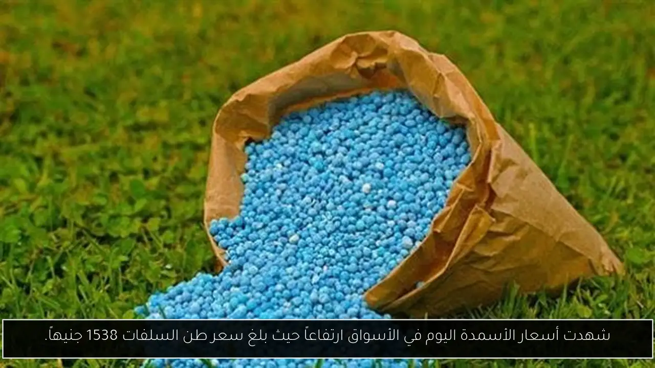 شهدت أسعار الأسمدة اليوم في الأسواق ارتفاعاً حيث بلغ سعر طن السلفات 3676 جنيها.